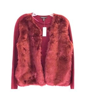 Banana Republic Burgundy Faux Fur Cardigan Sweater